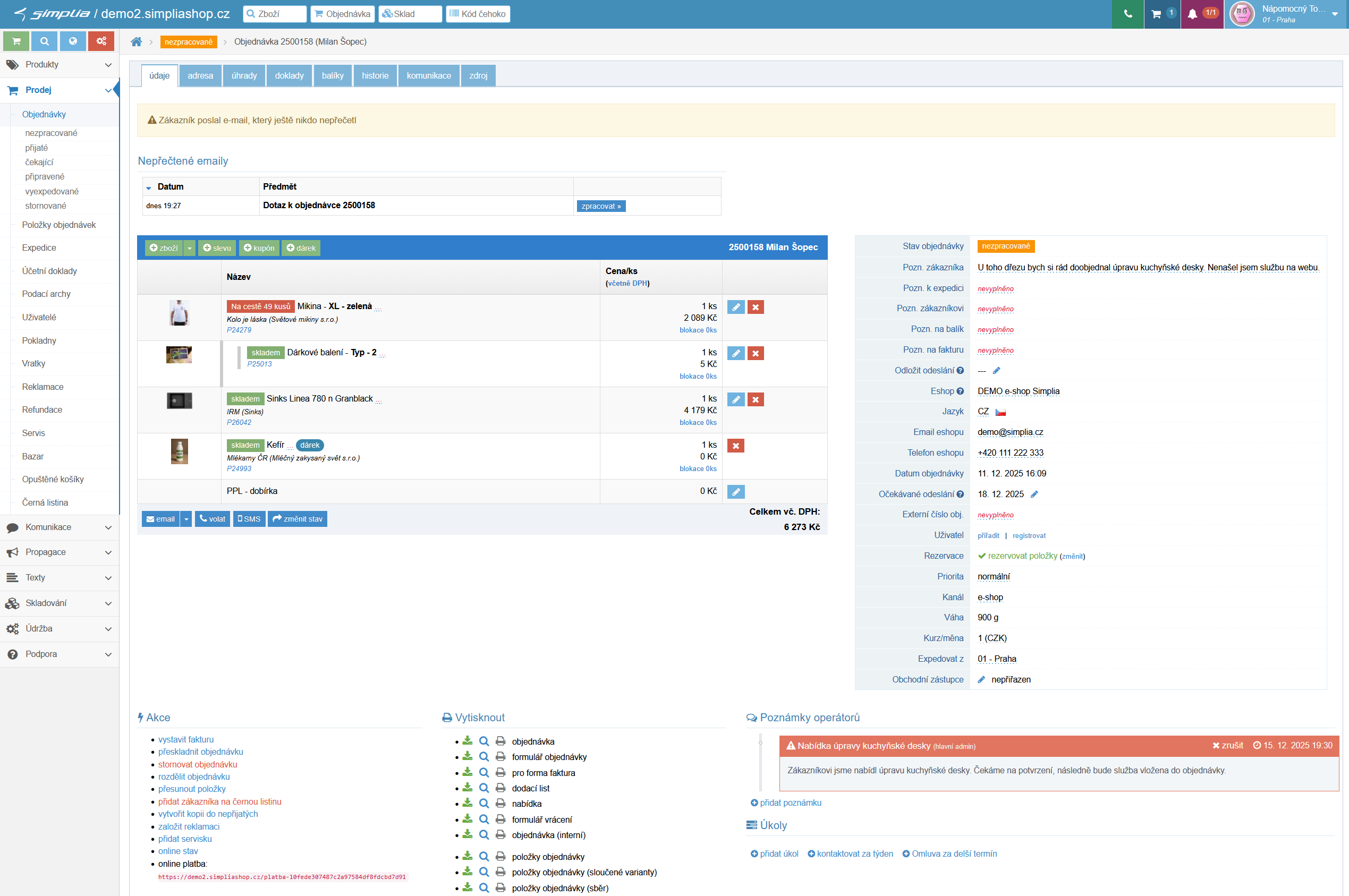 Správa objednávek v Simplia