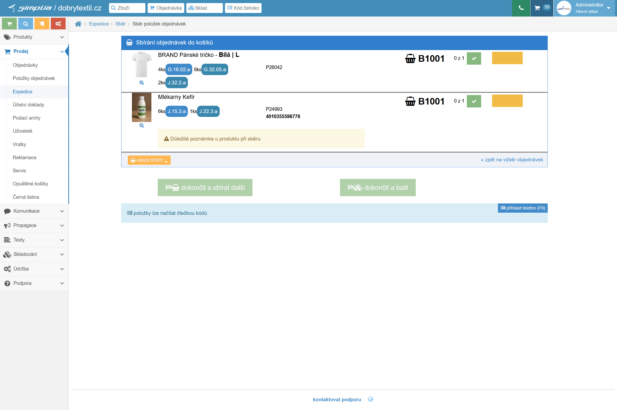 Vychystání objednávek v Simplia